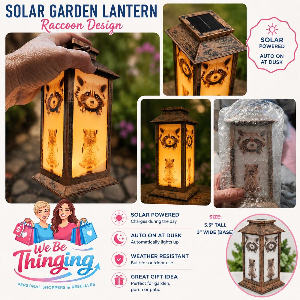 Solar Garden Lantern Raccoon Design LED Outdoor Light Auto On at Dusk New